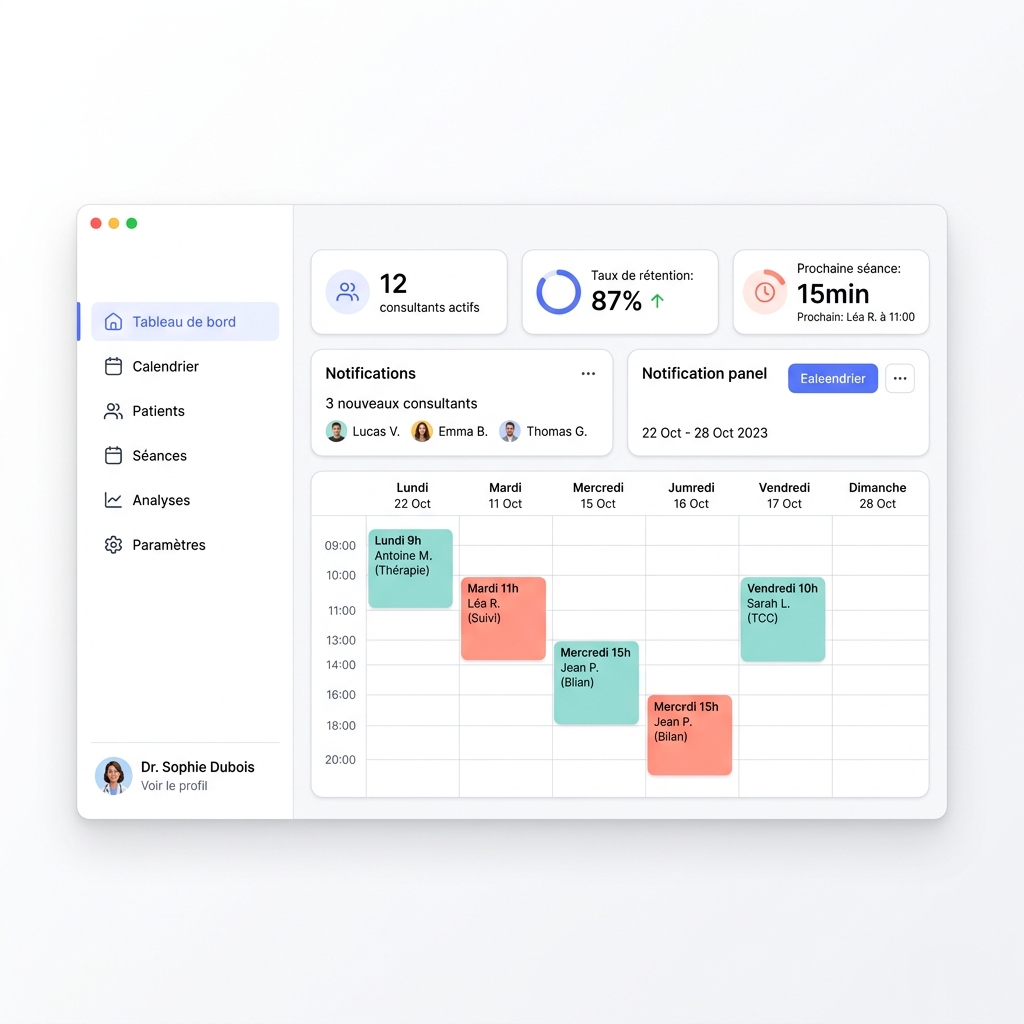 Interface praticien Osmose — gestion de cabinet et suivi des patients